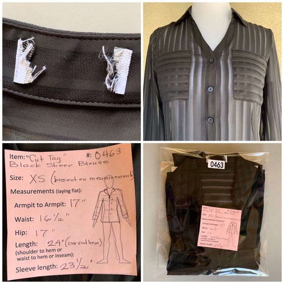 🔥5/$20🔥 Black Chiffon Shirt Sheer Stripes - Picture 7 of 8